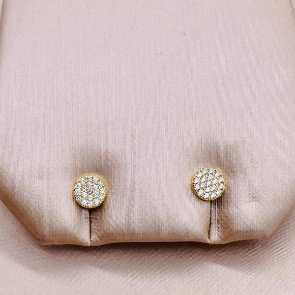 EUC Gold Plated CZ Disc Stud Earrings - Picture 6 of 15